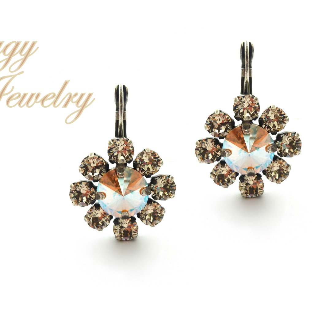 Swarovski Crystal Large Daisy Drop Statement Earrings In Silk And Silk Shimmer